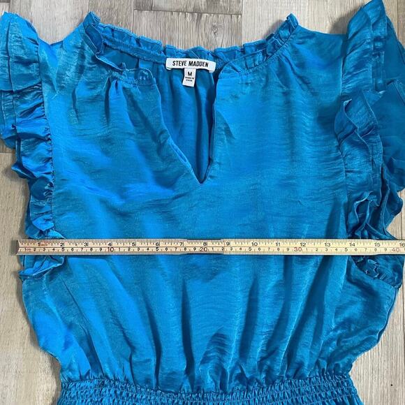 Steve Madden Prairie Dreams Satin Dress Size Medium Aruba Blue - Picture 6 of 12